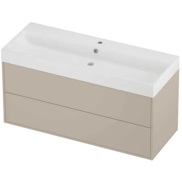 Proline Podium Badmeubelset Polystone Loft 1 Kraangat 120x46x62 cm Mat White Soft Linen Beige