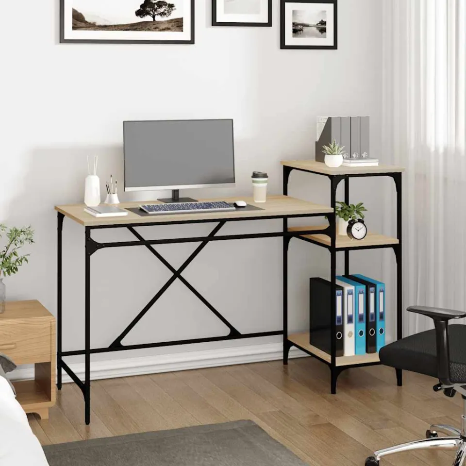 vidaXL Bureau schappen 135x50x90 bewerkt hout en ijzer sonoma eiken, foto 3