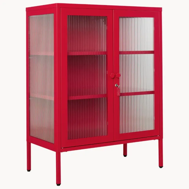 Mustard Made Metalen vitrinekast The Mixer met geribbeld glas Rood