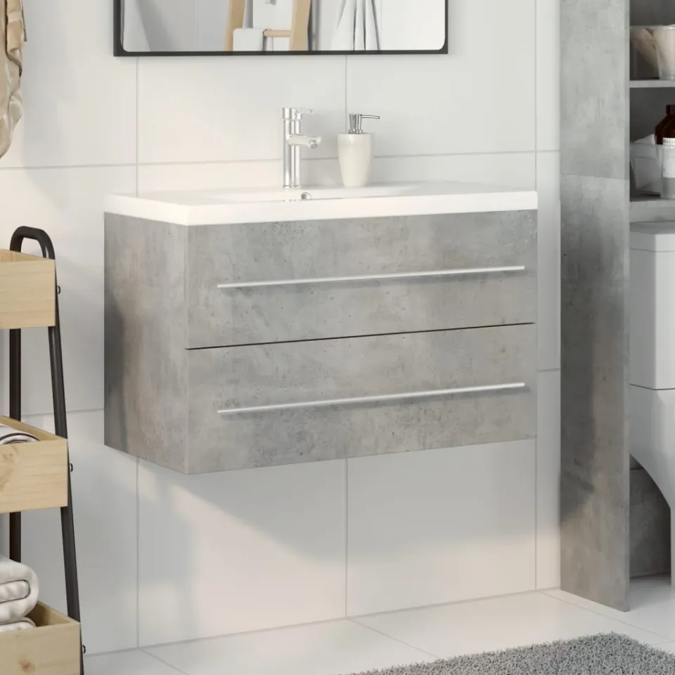 vidaXL 2-delige Badkamermeubelset bewerkt hout betongrijs grijs, foto 2