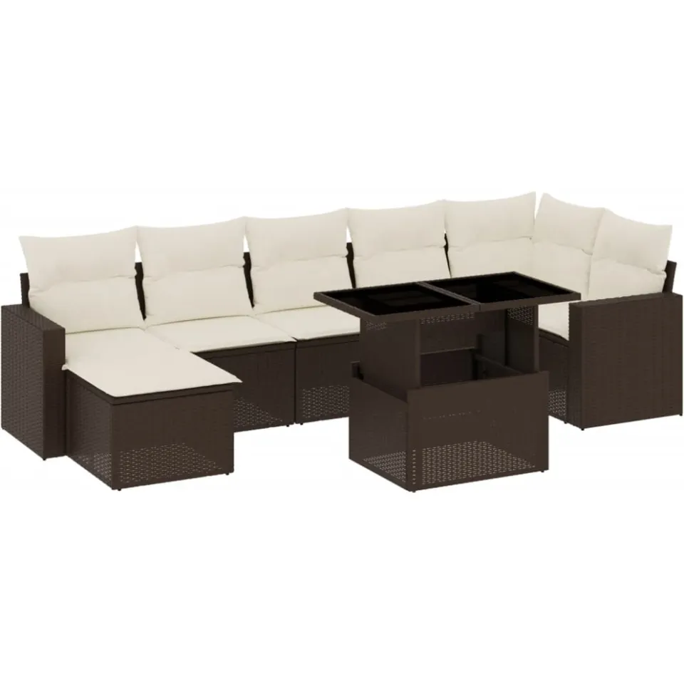 vidaXL 8-delige Loungeset met kussens poly rattan bruin