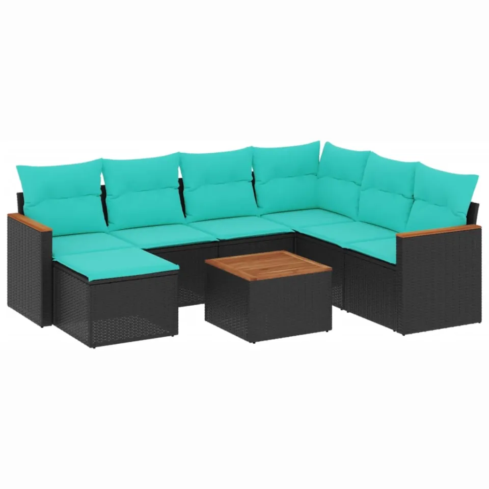 vidaXL 8-delige tuinbankset met kussens, zwart polyrotan, foto 3