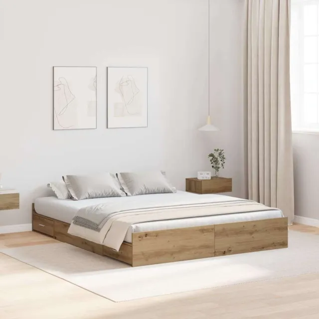 vidaXL Opbergbedframe met lade Artisan Eiken 160 x 200 cm Bewerkt hout Bruin