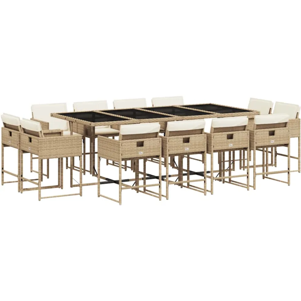 vidaXL 13-delige Tuinset met kussens poly rattan beige, foto 3