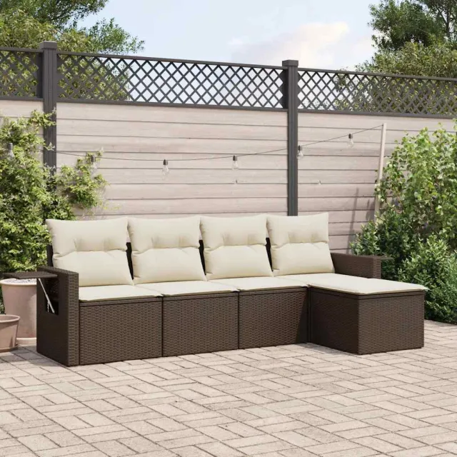 vidaXL 5-delige Loungeset met kussens poly rattan bruin, foto 2