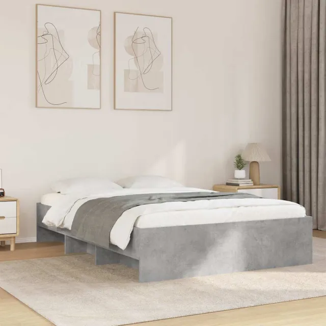 vidaXL Bedframe bewerkt hout betongrijs 135x190 cm