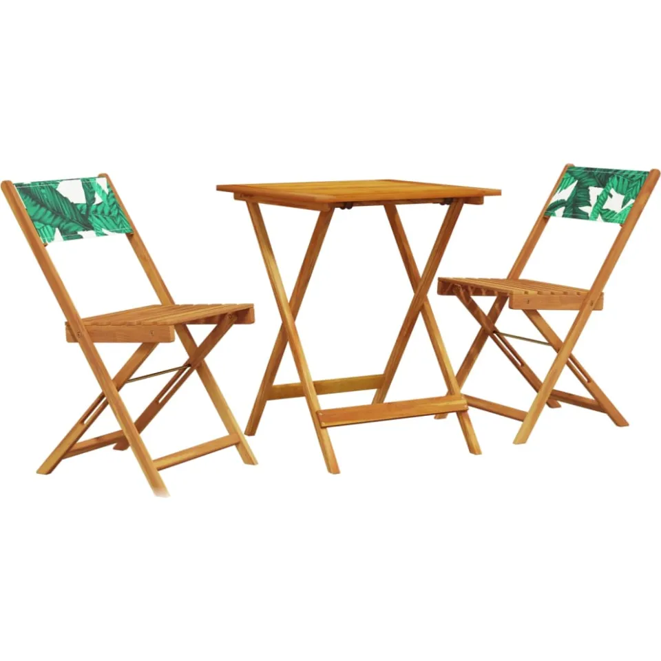 vidaXL 3-delige Bistroset bladpatroon stof en massief hout groen, foto 3