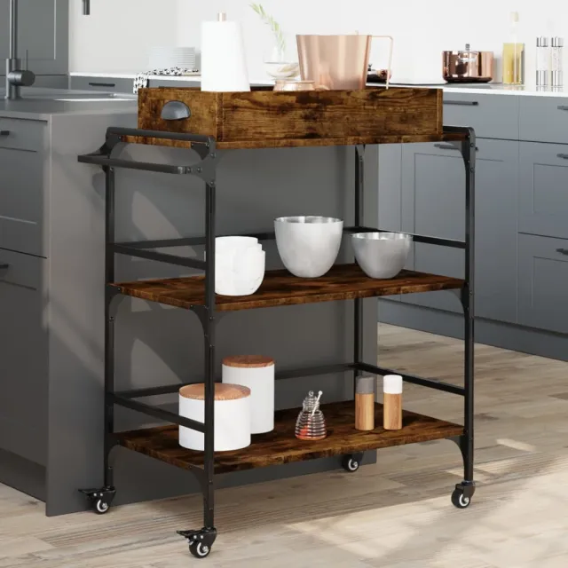 vidaXL Keukentrolley 81,5x41x92,5 cm bewerkt hout gerookt eikenkleurig, foto 2