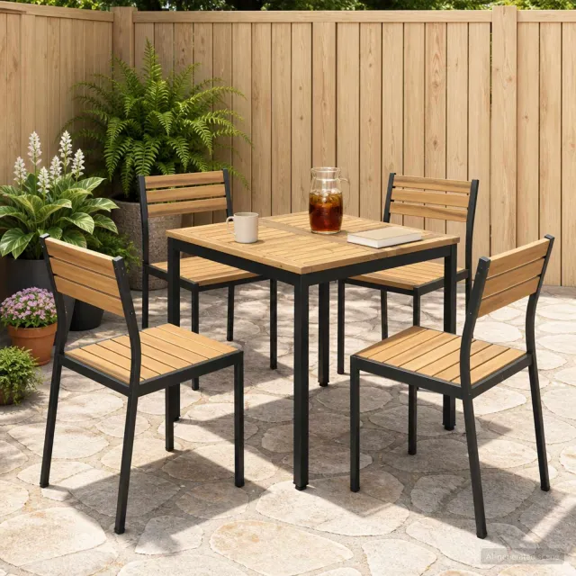 vidaXL Tuindiner tafel NAARDEN Whitewash en zwart 70 x 68,5 x 75 cm, foto 2
