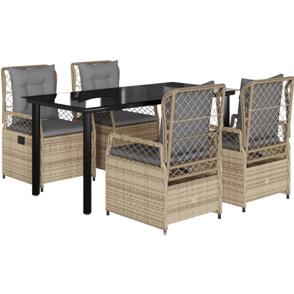 vidaXL 5-delige Tuinset met kussens poly rattan beige, foto 3