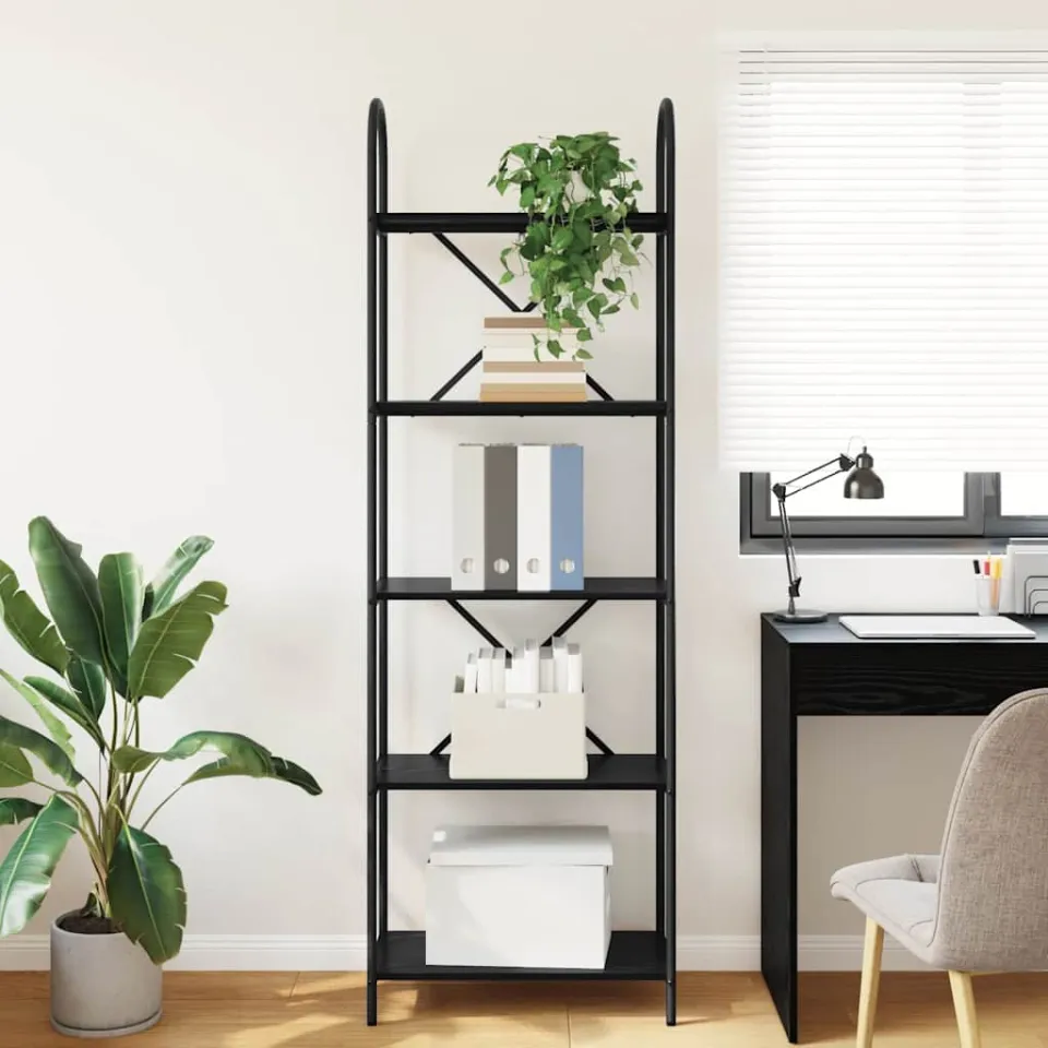 vidaXL Boekenkast 5-laags 60 x 30 x 183 cm Bewerkt hout Zwart Eiken, foto 4