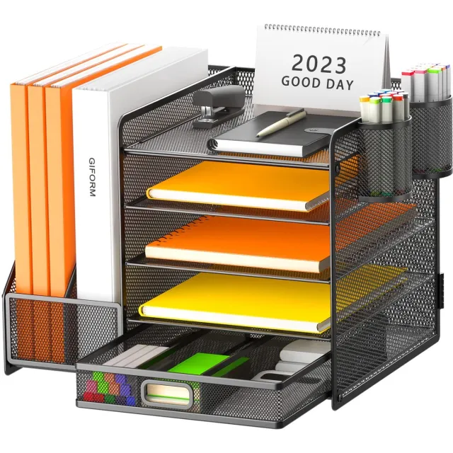 JGS ® Efficiënte en Ruimtebesparende Bureau Organizer met Meerdere Vakken en Penhouders roze