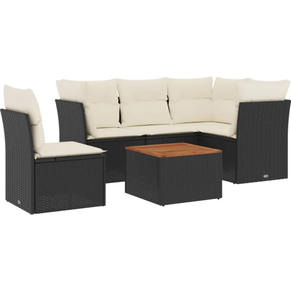 vidaXL 6-delige Loungeset met kussens poly rattan zwart