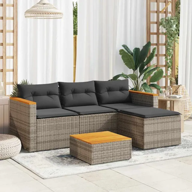 vidaXL 3-delige Loungeset met kussens poly rattan grijs, foto 2