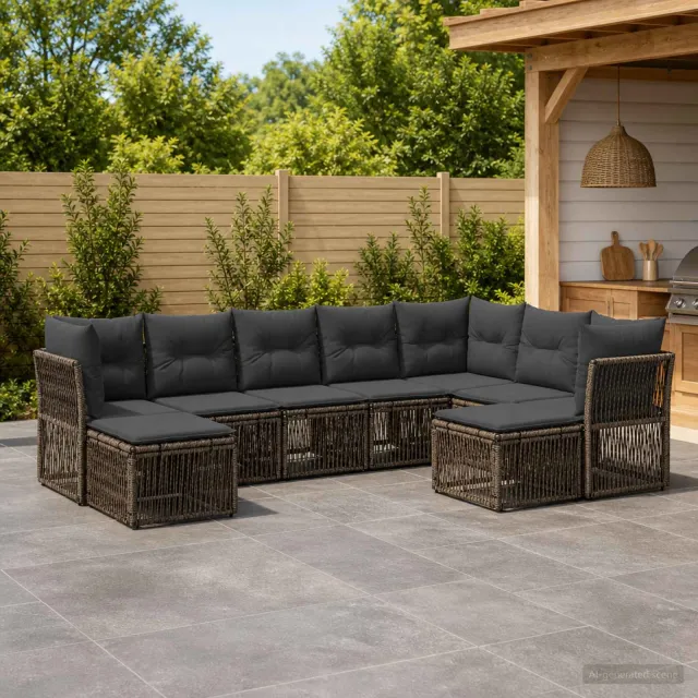 vidaXL Tuinbankenset 9 st 9-zits Grijs poly rattan, foto 2