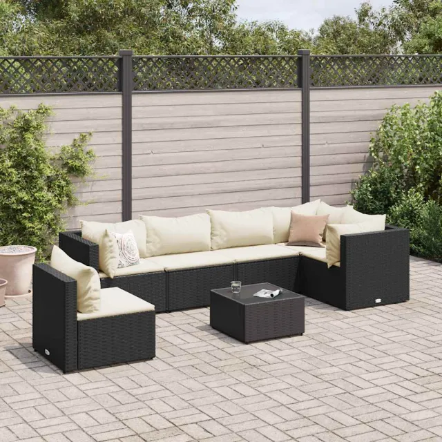 vidaXL 7-delige Loungeset met kussens poly rattan zwart, foto 2