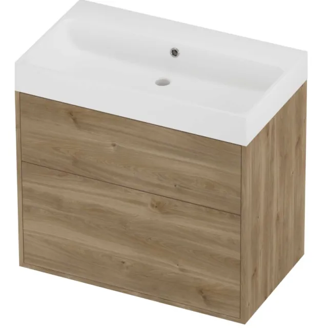 Proline Podium Badmeubelset Polystone Loft 2 Laden 80x46x75 cm Mat White Cider Oak Eiken