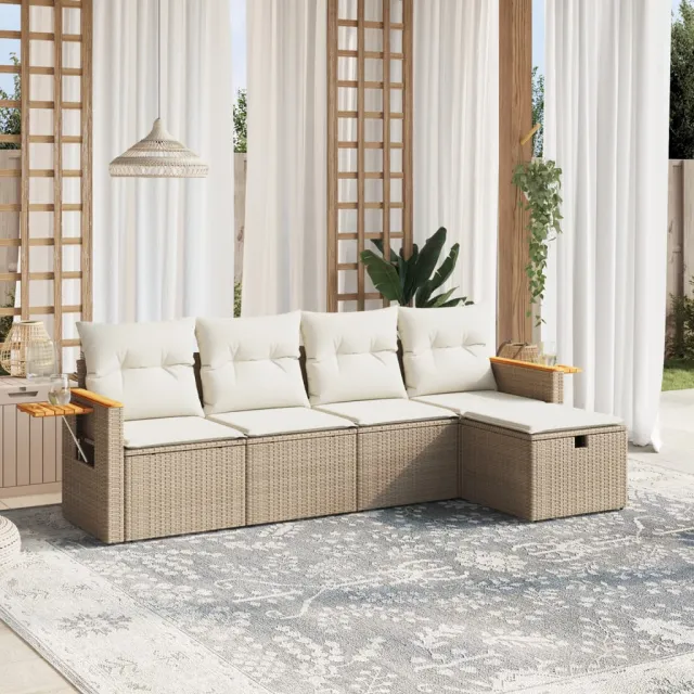 vidaXL 5-delige Loungeset met kussens poly rattan beige