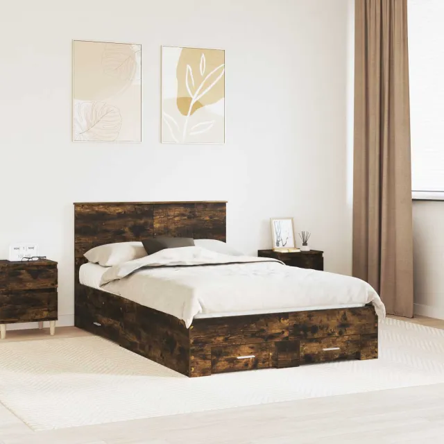 vidaXL Bedframe Gerookt eiken 120 x 190 cm Bewerkt hout Bruin