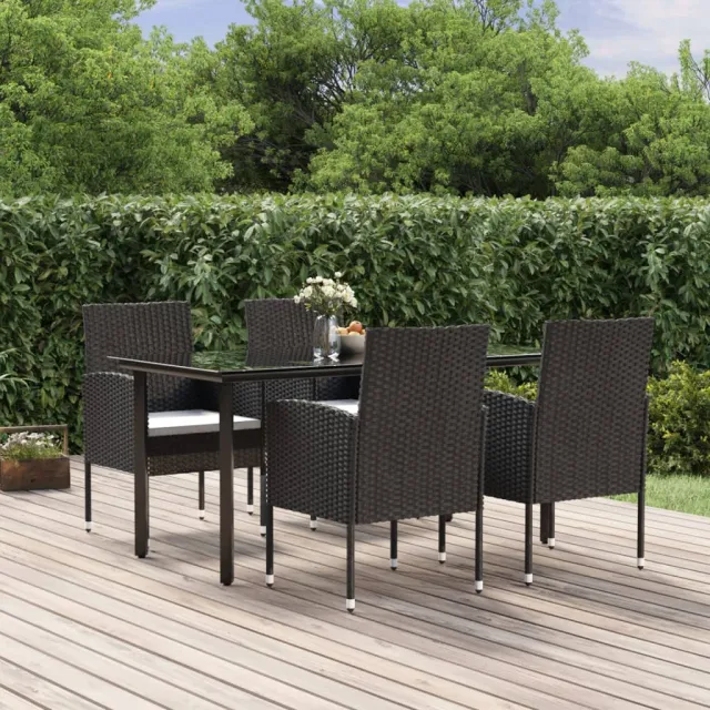vidaXL 5-delige Tuinset met kussens poly rattan zwart, foto 2