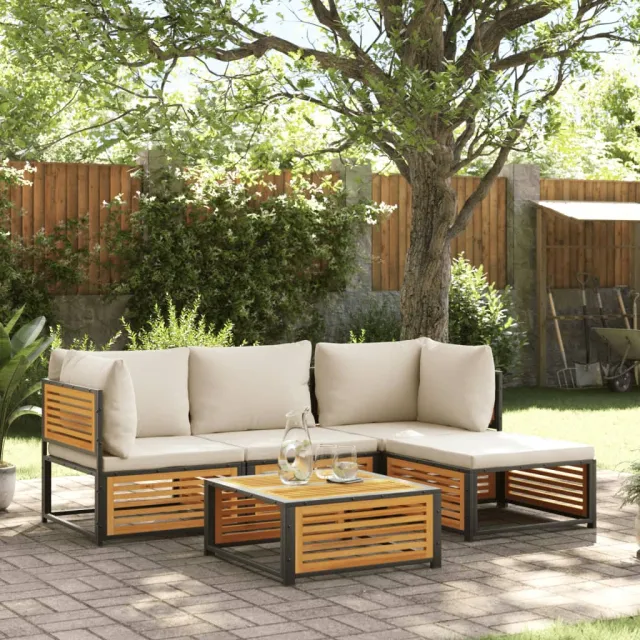 vidaXL 5-delige Loungeset met kussens massief acaciahout bruin, foto 2