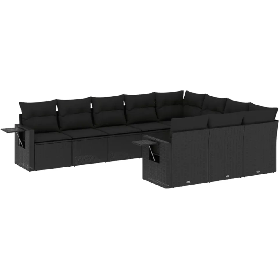 vidaXL 10-delige Loungeset met kussens poly rattan zwart, foto 3