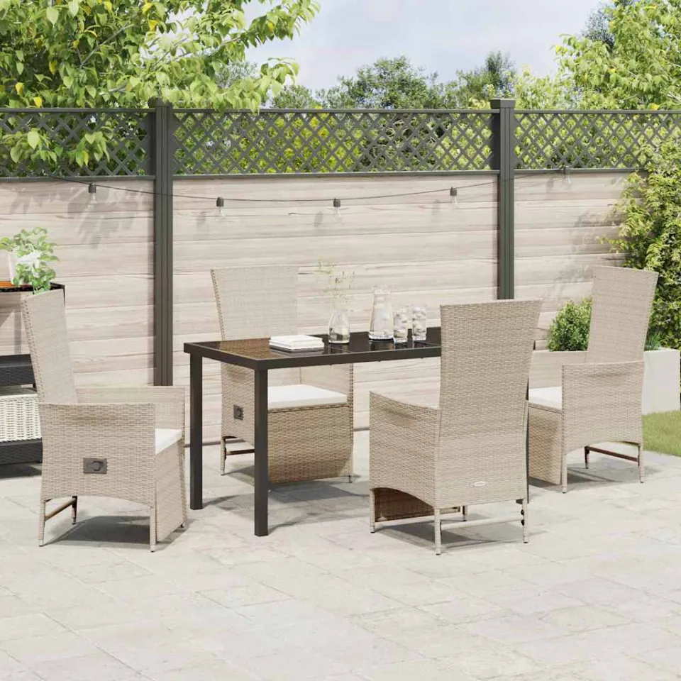 vidaXL Tuin eettafelset 5 st Beige poly rattan, foto 3