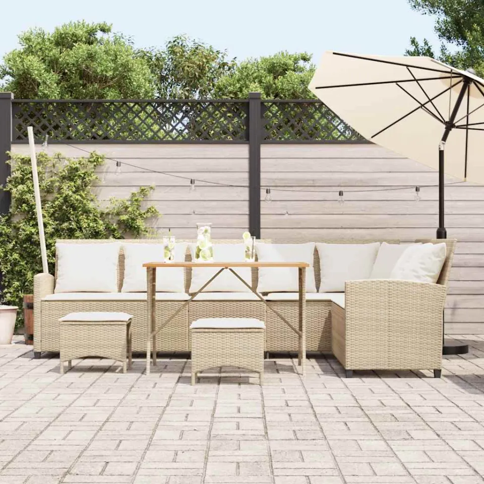 vidaXL 4-delige Tuinbankstel met kussens L-vormig beige poly rattan, foto 3