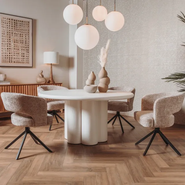 Tower Living Eettafel Melzo - Rond Wit Hout - Ø130x77cm