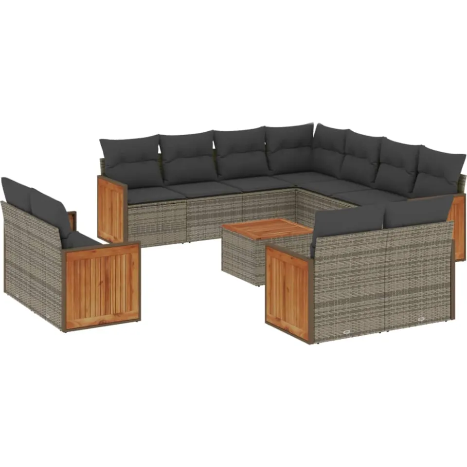 vidaXL 12-delige Loungeset met kussens poly rattan grijs, foto 3