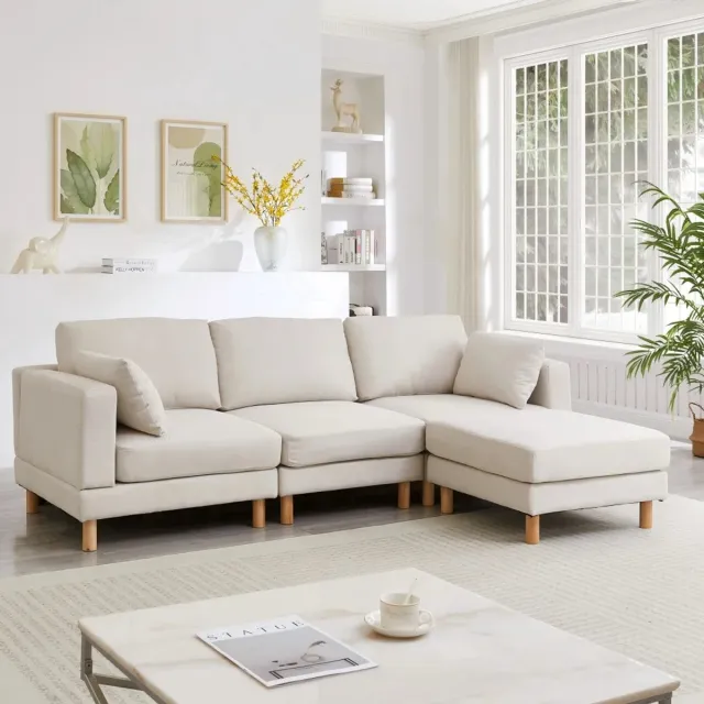 PRIMO HOME Prime Home Scandinavische Hoekbank - 3-zits - L-vormig - Gestoffeerd - Houten poten - 235 x 152 x 78cm - Beige