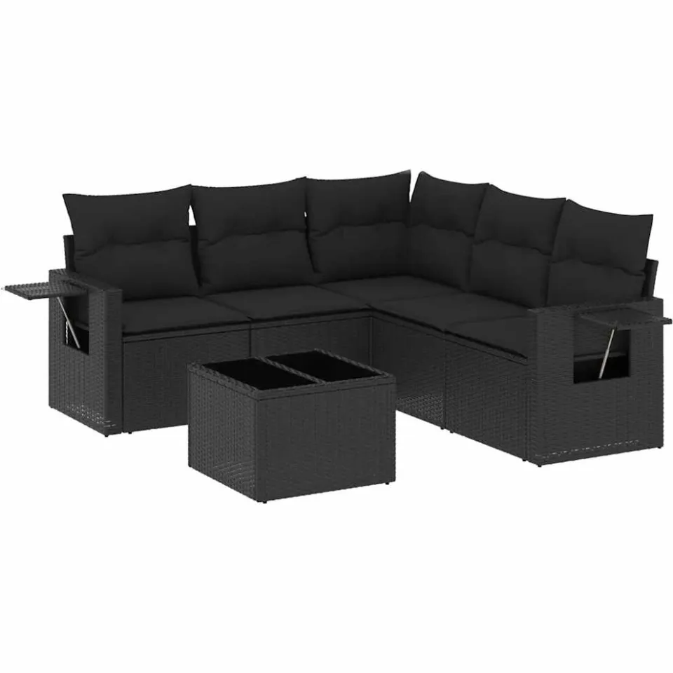 vidaXL 6-delige Loungeset met kussens poly rattan zwart, foto 3