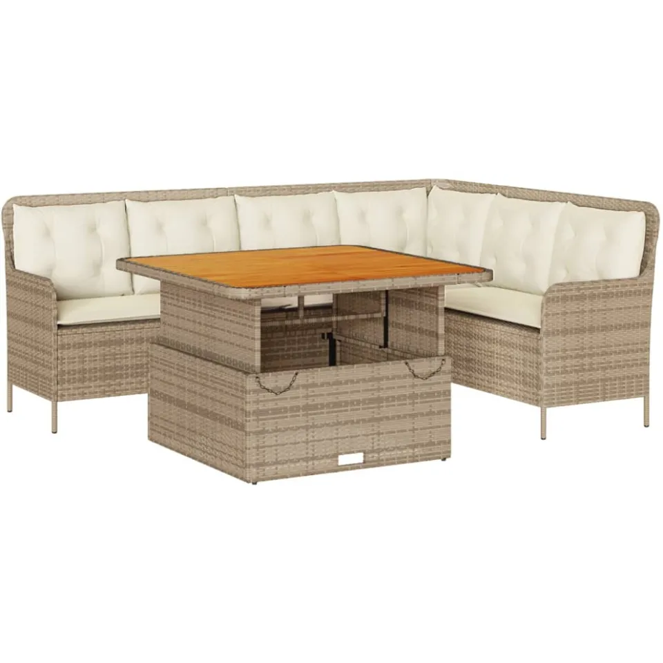 vidaXL 2-delige Loungeset met kussens poly rattan beige, foto 3