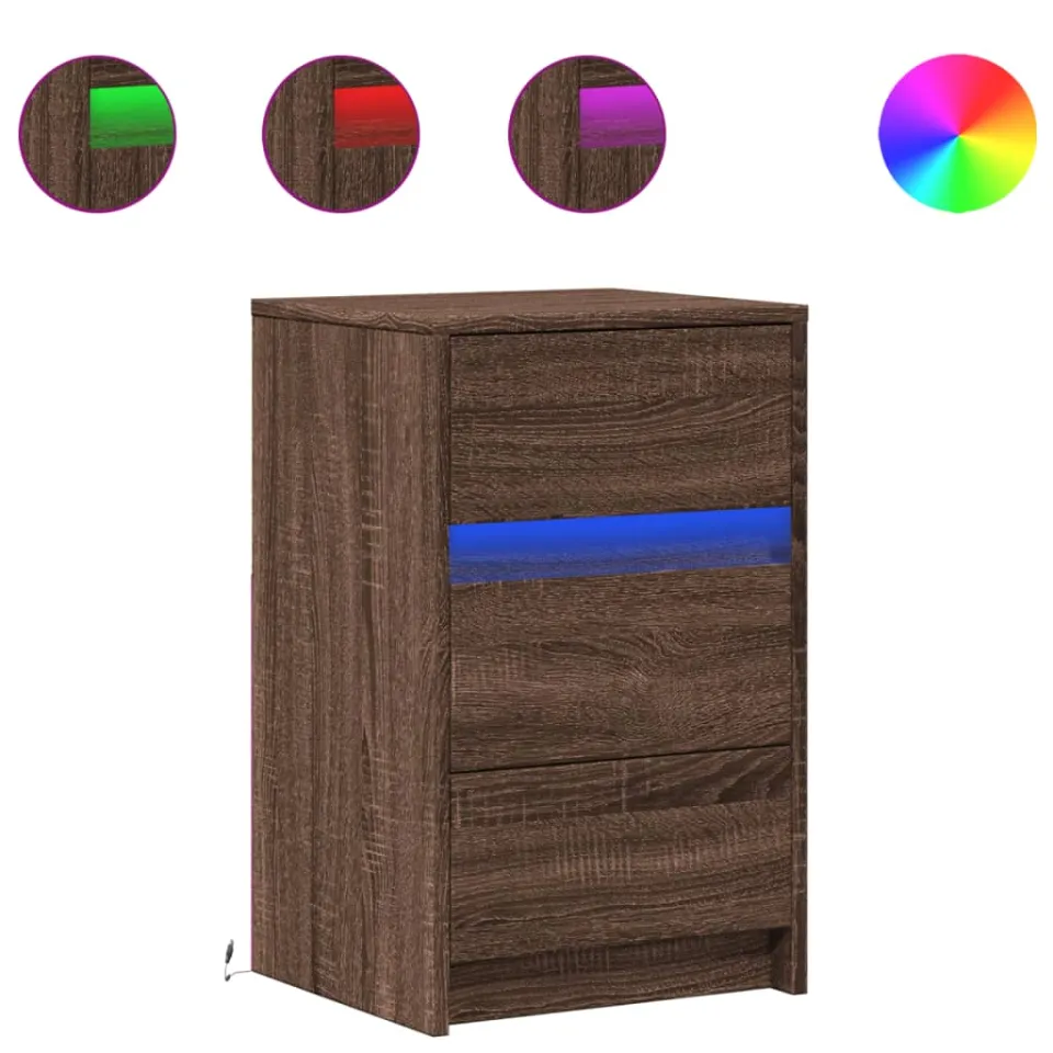 vidaXL Nachtkastje met LED-verlichting bewerkt hout bruin eikenkleur, foto 3