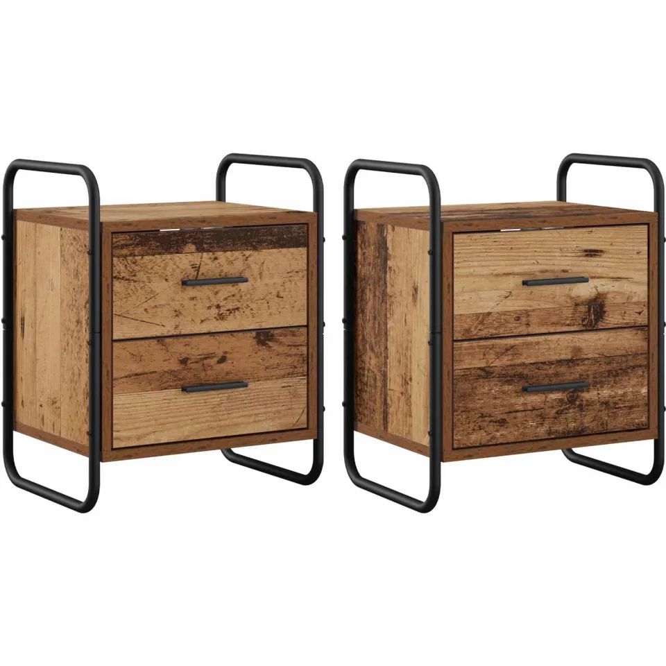 vidaXL Hangend nachtkastje 2 st Oud hout 40 x 30 x 50 cm Bewerkt hout bruin, foto 3