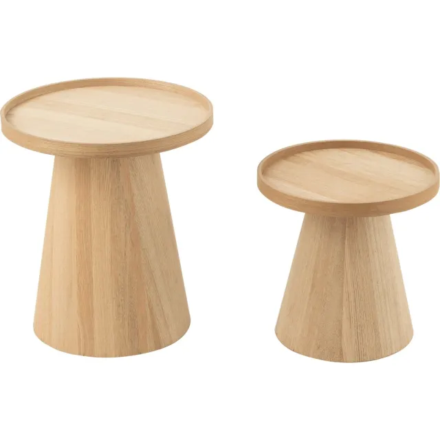 J-Line bijzettafel Rond + Rand - hout - naturel - set van 2