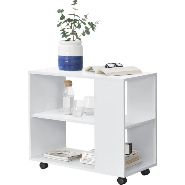 en.casa Bijzettafel Aalvdalen op wielen met 1 plank 70x35x60 cm wit
