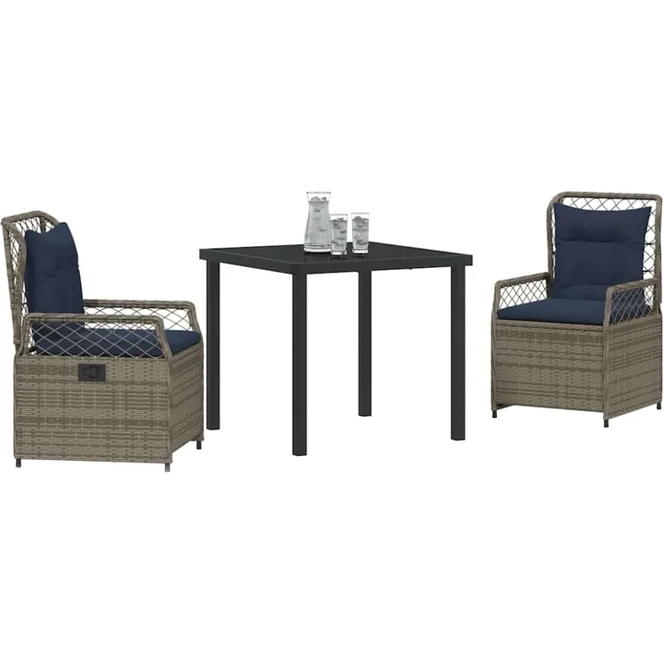vidaXL Tuin eettafelset 3 st Grijs poly rattan