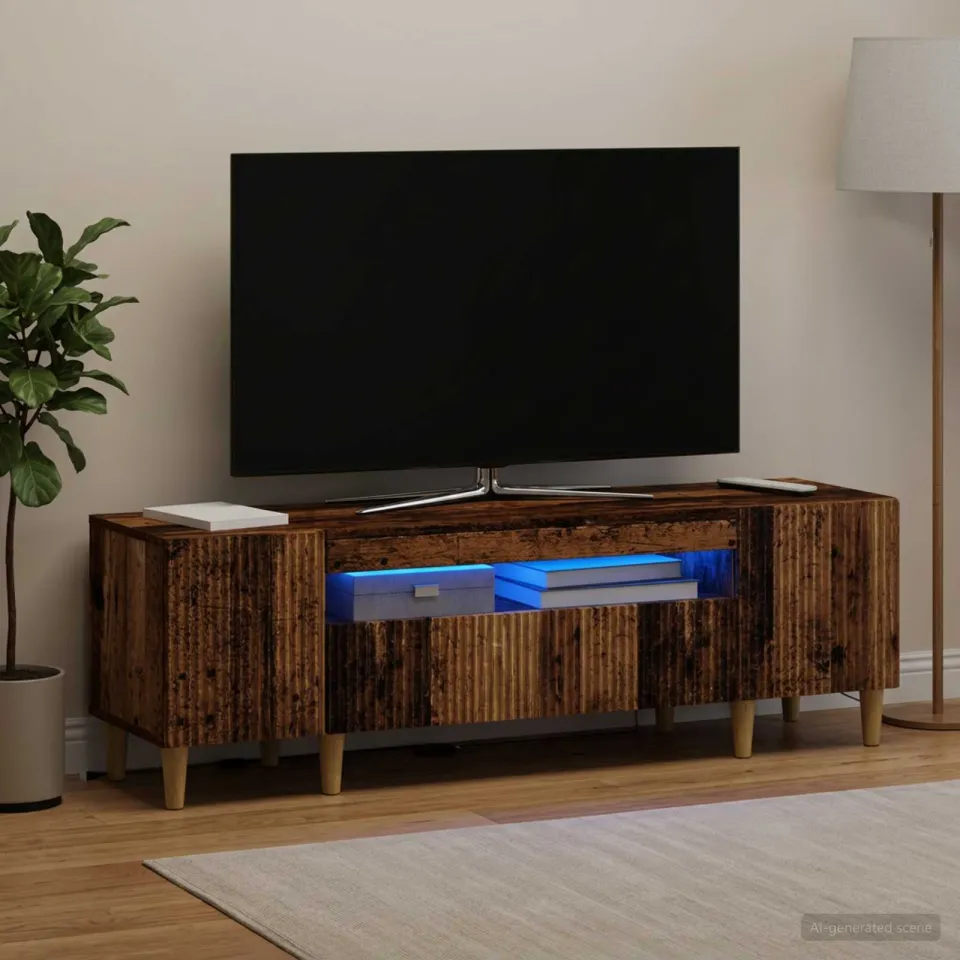 vidaXL LED tv-meubel ARNHEM 153 x 35 x 43 cm Oud hout Bewerkt hout bruin, foto 4