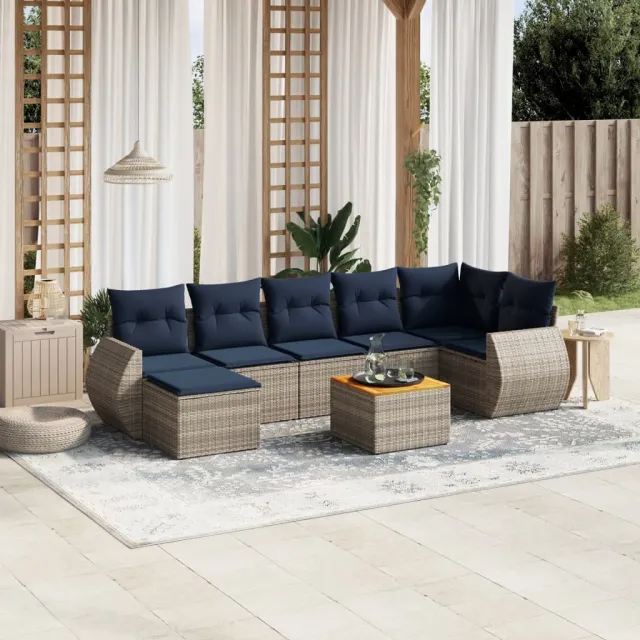 vidaXL 8-delige tuinbankset met kussens, grijs polyrotan, foto 2