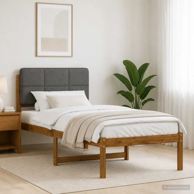 vidaXL Bedframe met gestoffeerd hoofdbord Naturel en lichtgrijs