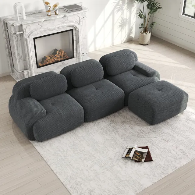 DESMIU Hoekbank 298 x 178 x 70 cm - Modulair Zonder Montage Met Ergonomisch Design En Extra Brede Armleuningen - Woonkamer - Cordstof Grijs