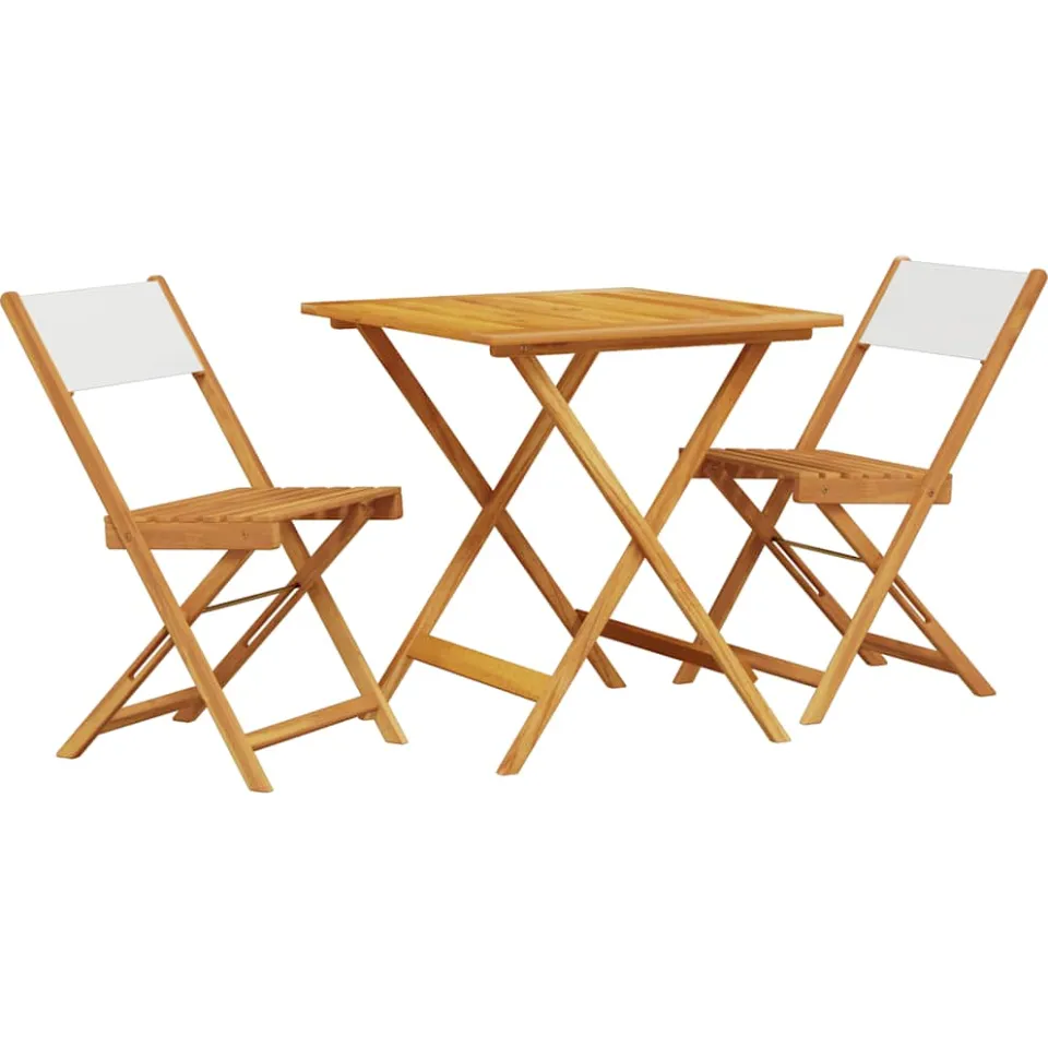 vidaXL 3-delige Bistroset stof en massief hout crèmewit