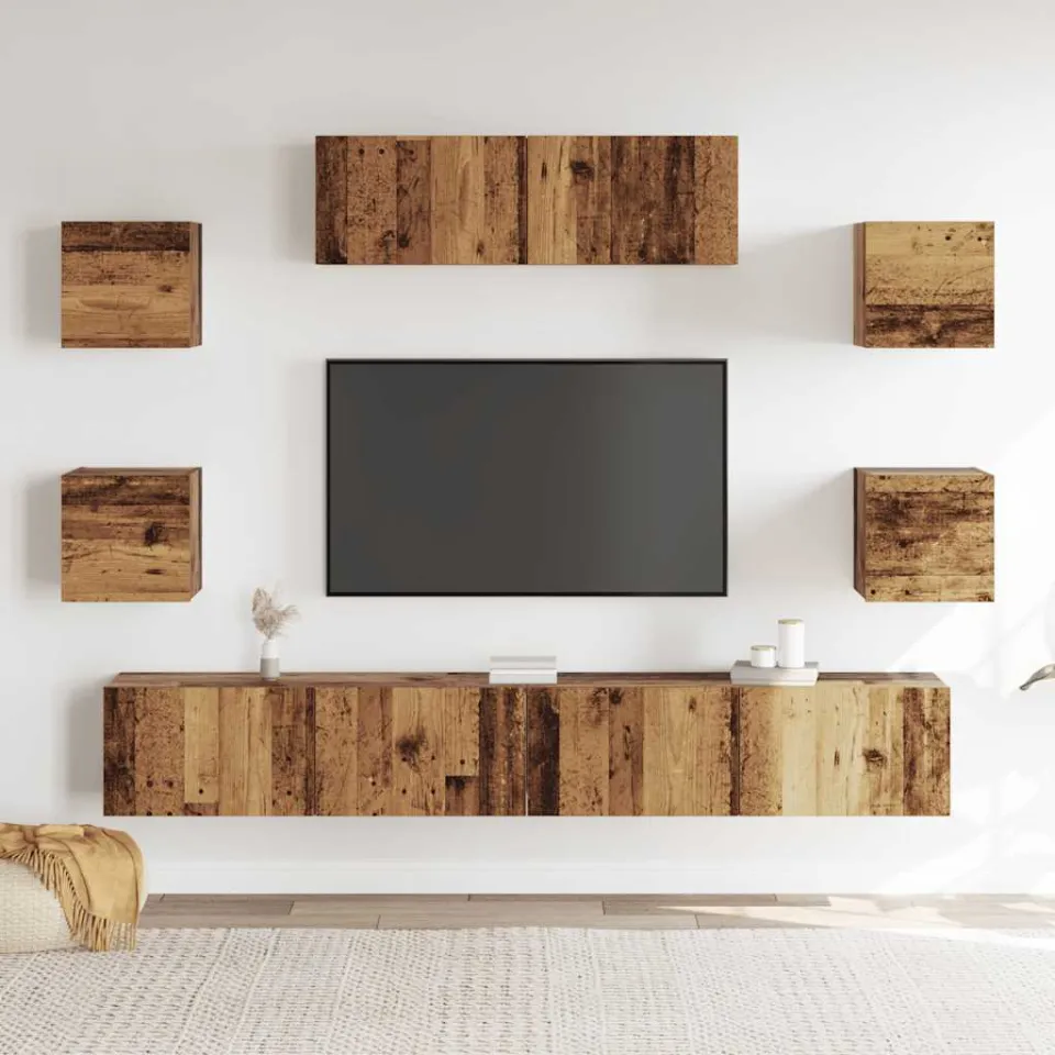 vidaXL 7-delig Tv-meubelset wandmontage bewerkt hout oud houtkleurig bruin, foto 3