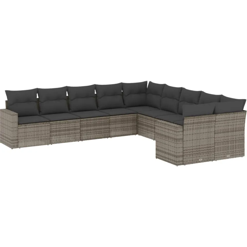 vidaXL 10-delige Loungeset met kussens poly rattan grijs