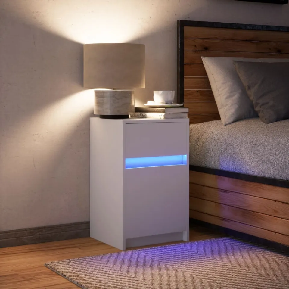 vidaXL Nachtkastje met LED-verlichting bewerkt hout wit, foto 2