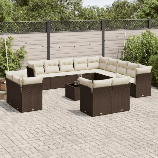 vidaXL 14-delige Loungeset met kussens poly rattan bruin, foto 2