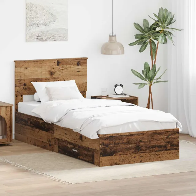vidaXL Bedframe met lade met opslag Oud hout 90 x 190 cm Bewerkt hout Bruin