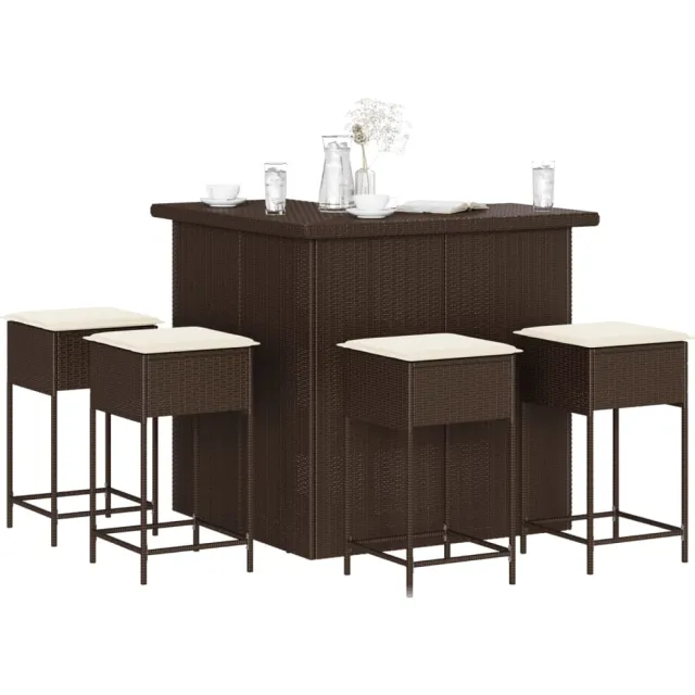 vidaXL 5-delige Tuinbarset met kussens poly rattan bruin