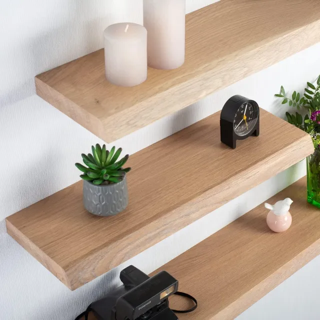 b-home-interieur.be B-Home Vandycke Zwevende Wandplank Boomrand – Massief Eikenhout – 80 x 20 x 4 cm – Blinde Bevestiging